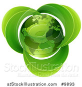 Vector Illustration of a 3d Shiny Green Earth Globe with Leaves by AtStockIllustration