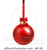 Vector Illustration of a 3d Shiny Red Christmas Bauble Ornament Hanging from a Ribbon by AtStockIllustration