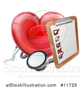 Vector Illustration of a 3d Shiny Red Love Heart with a Clipboard and Stethoscope by AtStockIllustration