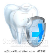 Vector Illustration of a 3d Shiny White Tooth with a Protective Dental Shield by AtStockIllustration