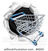 Vector Illustration of a 3d Shopping Cart Breaking Through a Wall by AtStockIllustration