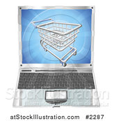 Vector Illustration of a 3d Shopping Cart Emerging from a Laptop Screen by AtStockIllustration