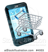 Vector Illustration of a 3d Shopping Cart Emerging from a Smart Phone Screen by AtStockIllustration