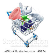 Vector Illustration of a 3d Shopping Cart Full of Tools by AtStockIllustration