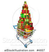Vector Illustration of a 3d Shopping Cart with a Stack of Christmas Presents by AtStockIllustration