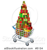 Vector Illustration of a 3d Shopping Cart with Christmas Presents by AtStockIllustration