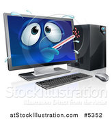 Vector Illustration of a 3d Sick Computer Character with a Fever by AtStockIllustration