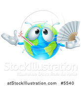 Vector Illustration of a 3d Sick Earth Globe Waving a Fan by AtStockIllustration