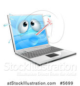 Vector Illustration of a 3d Sick Laptop with a Bursting Thermometer by AtStockIllustration