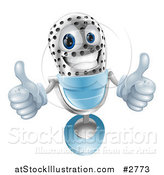 Vector Illustration of a 3d Silver and Blue Microphone Holding Two Thumbs up by AtStockIllustration