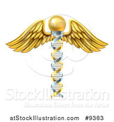 Vector Illustration of a 3d Silver and Gold Dna Strand Winged Medical Caduceus by AtStockIllustration