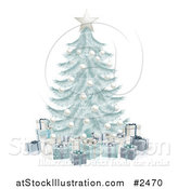 Vector Illustration of a 3d Silver Blue Christmas Tree with Gift Boxes by AtStockIllustration