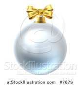 Vector Illustration of a 3d Silver Christmas Bauble Ornament with a Gold Bow by AtStockIllustration