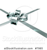 Vector Illustration of a 3d Silver Christmas, Birthday or Other Holiday Gift Bow and Ribbon over Shaded White by AtStockIllustration