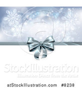 Vector Illustration of a 3d Silver Christmas, Birthday or Other Holiday Gift Bow and Ribbon over Snowflakes and White by AtStockIllustration