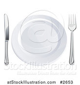 Vector Illustration of a 3d Silver Fork and Butter Knife by a White Plate by AtStockIllustration