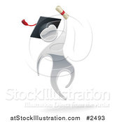 Vector Illustration of a 3d Silver Graduate Jumping with a Diploma by AtStockIllustration