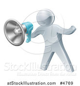 Vector Illustration of a 3d Silver Man Announcing with a Megaphone by AtStockIllustration