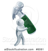 Vector Illustration of a 3d Silver Man Carrying a Giant Green Handled Hammer by AtStockIllustration
