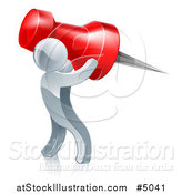 Vector Illustration of a 3d Silver Man Carrying a Giant Pin by AtStockIllustration