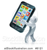 Vector Illustration of a 3d Silver Man Carrying a Giant Smart Phone by AtStockIllustration
