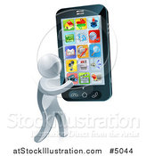 Vector Illustration of a 3d Silver Man Carrying a Large Smart Phone by AtStockIllustration