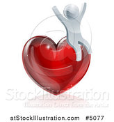 Vector Illustration of a 3d Silver Man Cheering on a Red Heart by AtStockIllustration