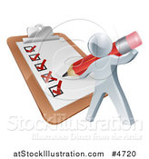 Vector Illustration of a 3d Silver Man Filling out a List Form on a Clip Board by AtStockIllustration