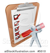Vector Illustration of a 3d Silver Man Filling out a Survey on a Giant Clipboard by AtStockIllustration