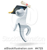 Vector Illustration of a 3d Silver Man Graduate Jumping with a Diploma by AtStockIllustration