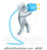 Vector Illustration of a 3d Silver Man Holding a Blue Electric Plug by AtStockIllustration