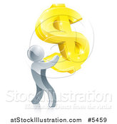 Vector Illustration of a 3d Silver Man Holding up a Giant USD Dollar Symbol by AtStockIllustration