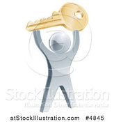 Vector Illustration of a 3d Silver Man Holding up a Key by AtStockIllustration