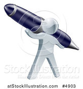 Vector Illustration of a 3d Silver Man Holding up a Pen by AtStockIllustration
