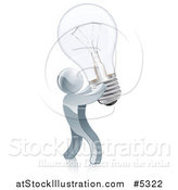 Vector Illustration of a 3d Silver Man Inventor Holding up a Light Bulb by AtStockIllustration