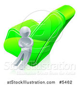 Vector Illustration of a 3d Silver Man Leaning Against a Green Check Mark by AtStockIllustration