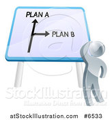 Vector Illustration of a 3d Silver Man Looking up at a Plan a or Plan B Sign by AtStockIllustration