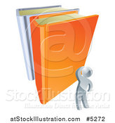 Vector Illustration of a 3d Silver Man Looking up at Giant Books by AtStockIllustration