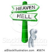 Vector Illustration of a 3d Silver Man Looking up at Heaven or Hell Arrow Signs by AtStockIllustration
