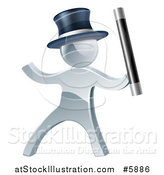 Vector Illustration of a 3d Silver Man Magician Using a Baton Wand by AtStockIllustration