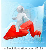 Vector Illustration of a 3d Silver Man on a Red Arrow over Blue and a Chart by AtStockIllustration