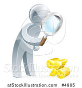 Vector Illustration of a 3d Silver Man Peering Through a Magnifying Glass at a Percent Symbol by AtStockIllustration