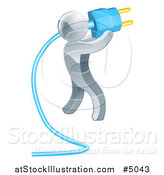 Vector Illustration of a 3d Silver Man Plugging in a Blue Cable by AtStockIllustration