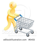 Vector Illustration of a 3d Silver Man Pushing a Computer Mouse in a Shopping Cart by AtStockIllustration