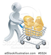 Vector Illustration of a 3d Silver Man Pushing SALE in a Shopping Cart by AtStockIllustration