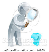 Vector Illustration of a 3d Silver Man Searching for Answers with a Magnifying Glass by AtStockIllustration