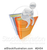 Vector Illustration of a 3d Silver Man Thinking and Sitting on Top of Books by AtStockIllustration