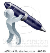 Vector Illustration of a 3d Silver Man Using a Giant Pen by AtStockIllustration