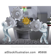 Vector Illustration of a 3d Silver Men Adjusting Gear Cogs on a Machine by AtStockIllustration