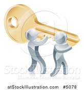 Vector Illustration of a 3d Silver Men Carrying a Giant Key to Success by AtStockIllustration